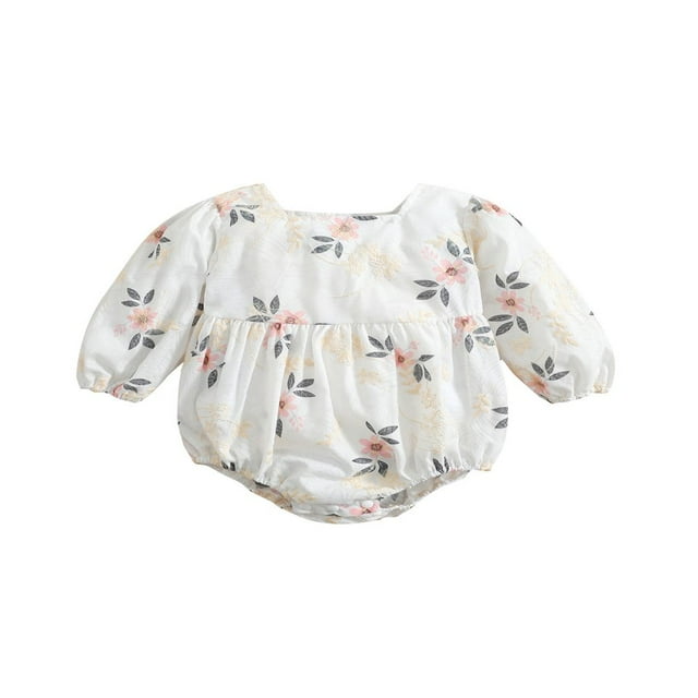 Combinaison Bouffante pour Bébés Filles à Manches Longues, Col, Broderie Florale, Tenue Décontractée