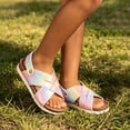 thumbnail image 4 of WAYUTE Girls Sandals Rainbow Glitter Cross Strap Cork Footbed Sandals Adjustable Back Strap Open Toe Summer Casual Beach Shoes,Multicolour,8.5 Y-9 Y, 4 of 7