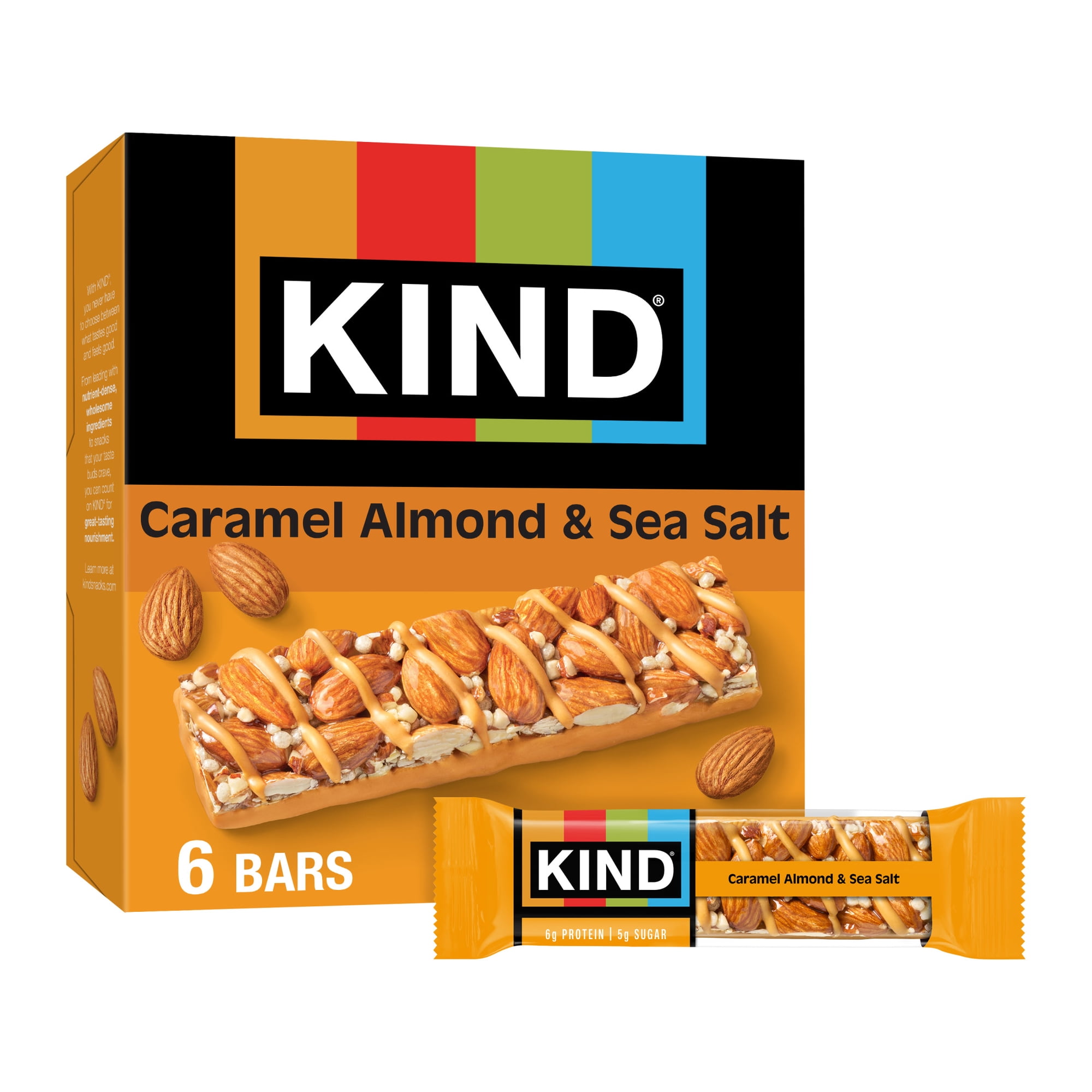 KIND Snack Bars, Caramel Almond & Sea Salt, Gluten Free, 6g Protein, 1.4oz, 6 Count