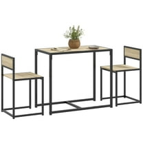 Resenkos Dining Table Set,3-Piece Dining Set for 2, Industrial Rectangular Table and 2 Chairs, Oak