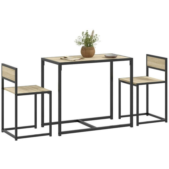 Resenkos Dining Table Set,3-Piece Dining Set for 2, Industrial Rectangular Table and 2 Chairs, Oak