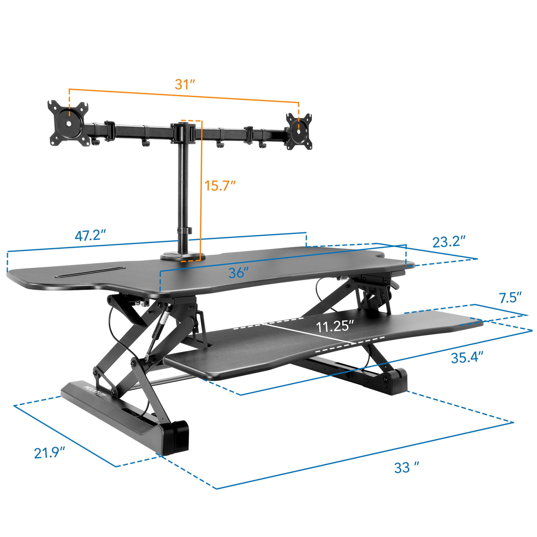 Mount-It! Extra Wide Sit-Stand Desk Converter with Dual Monitor Mount, Up To 32" Screens