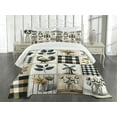 thumbnail image 4 of Ambesonne Farmhouse Quilted Bedspread Set 3 Pcs, Cottagecore Squares Motif, Queen Size, Pale Brown Charcoal Grey, 4 of 4