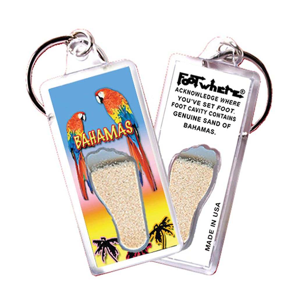 Bahamas FootWhere Souvenir Keychains. (BH100 - Assorted) 6 Piece Set.