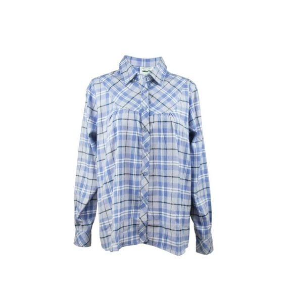 Woodland Creek Women's Long Sleeve Blue and White Plaid Shirt, XXL
