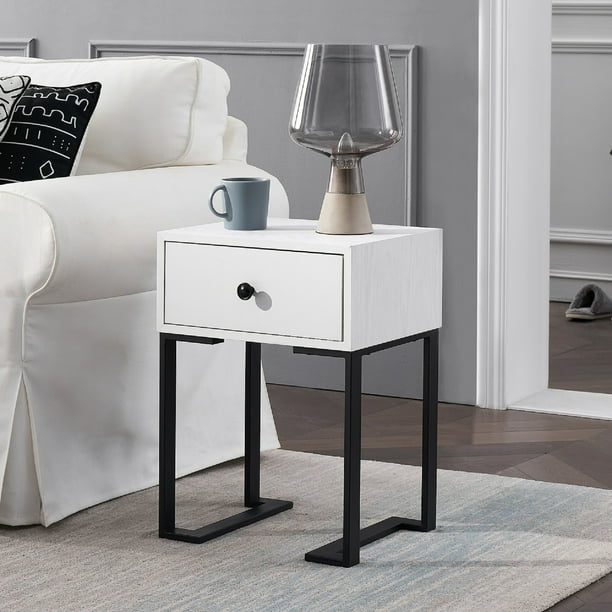 VECELO Bedside Table White Nightstand with Storage Drawer