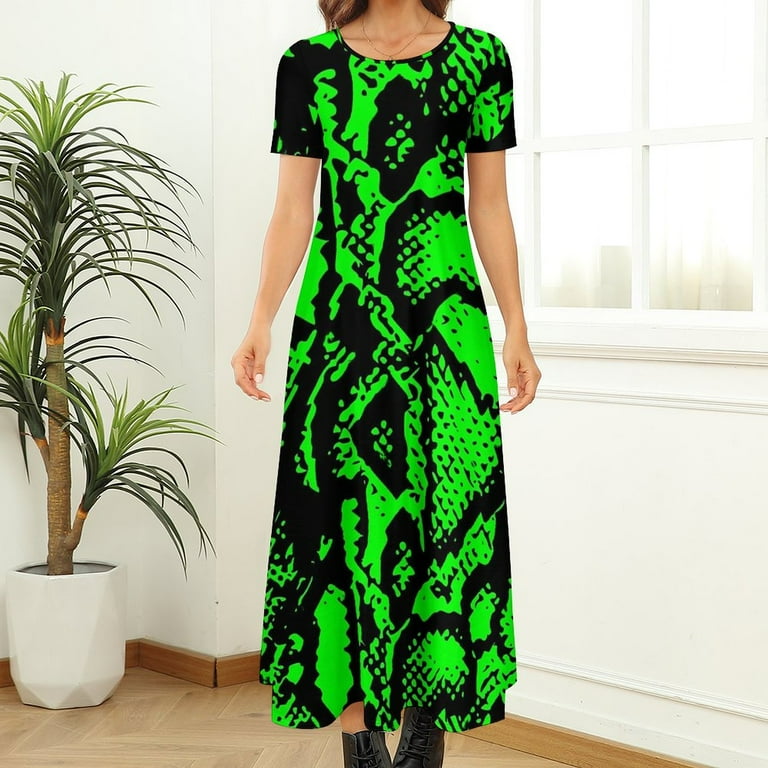 Snakeskin Dress Green and Black Python Aesthetic Bohemia Long