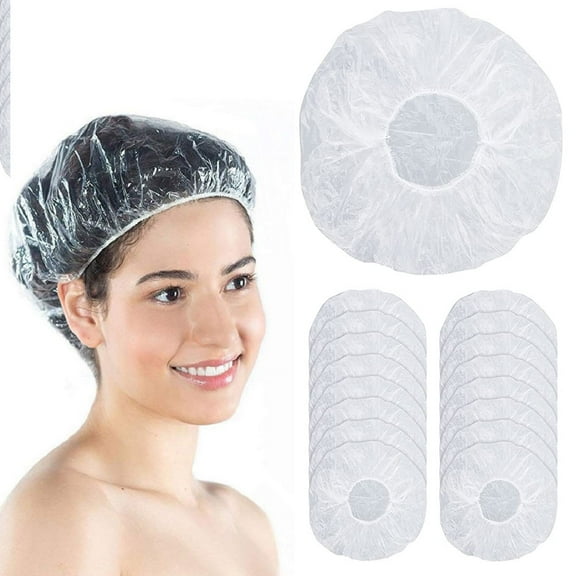 16 Disposable Shower Caps Clear Elastic Plastic Home Hotel Bath Hair Shower Cap