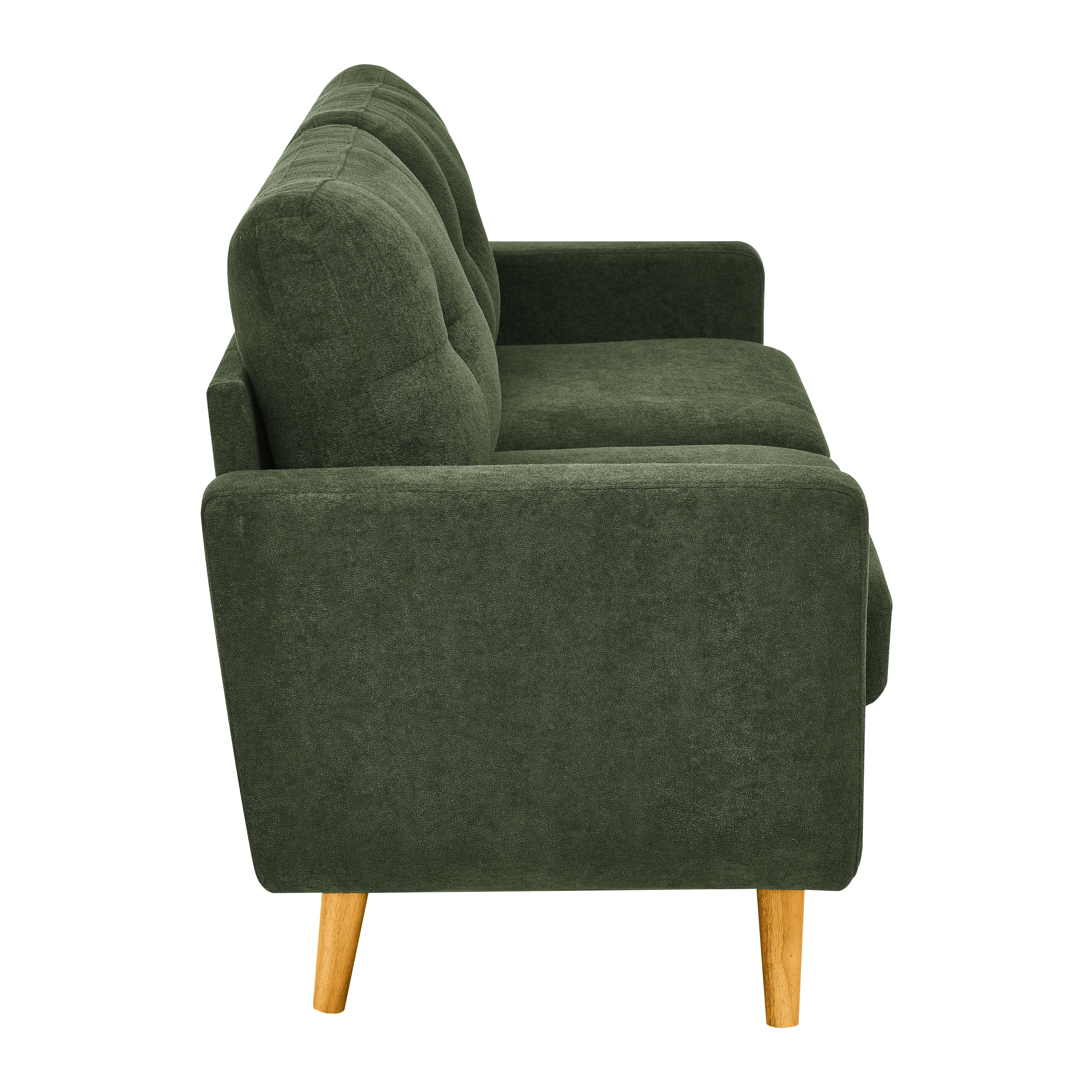Mid-Century Modern Upholstered Tufted Loveseat Sofa, 67.7 Inch 2-Seater Couch with Solid Wood Legs for Living Room, Stylish, Green