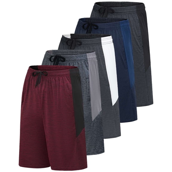 Real Essentials Men’s 5 Pack: 9" Dry-Fit Shorts – Athletic Gym, Workout, Basketball, Running, Casual Lounge Active Pockets