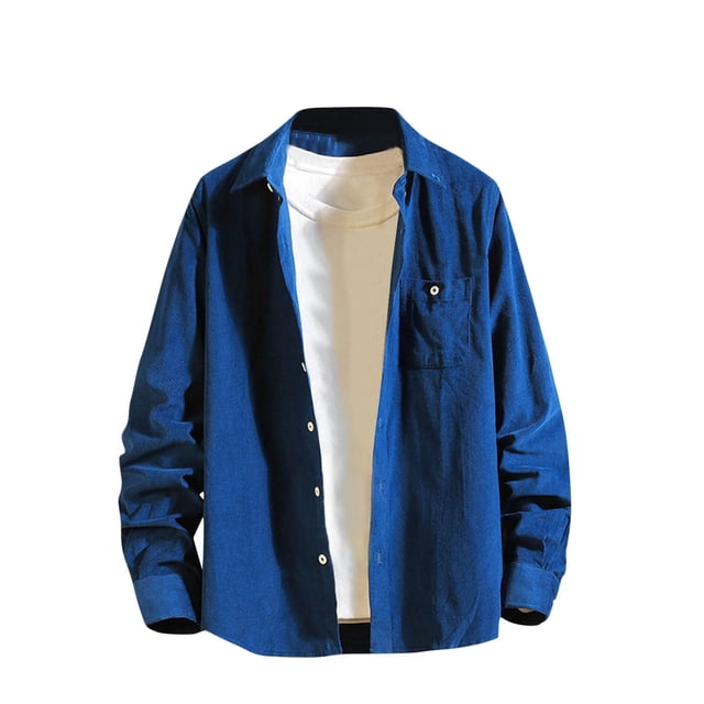 Blusa y camisa de manga larga con cuello vuelto, informal, de uso diario, para hombre, de manga larga, color liso, holgada, con bolsillos, de licra.
