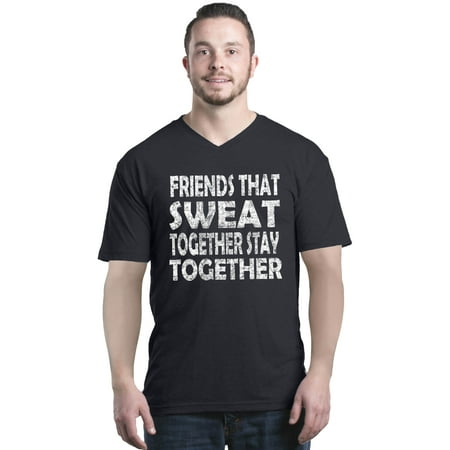 Shop4Ever Men's Friends That Sweat Together Stay Together Gym V-Neck T-Shirt (Best Friend Workout Shirts)