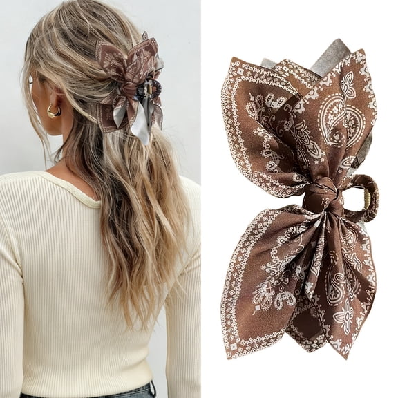 Paisley Bandana Bow Hair Claw Clips, Satin Fabric Bowknot Hair Jaw Clips, Boho Hair Accessories for Women Daily Hairstyle Vacation Party