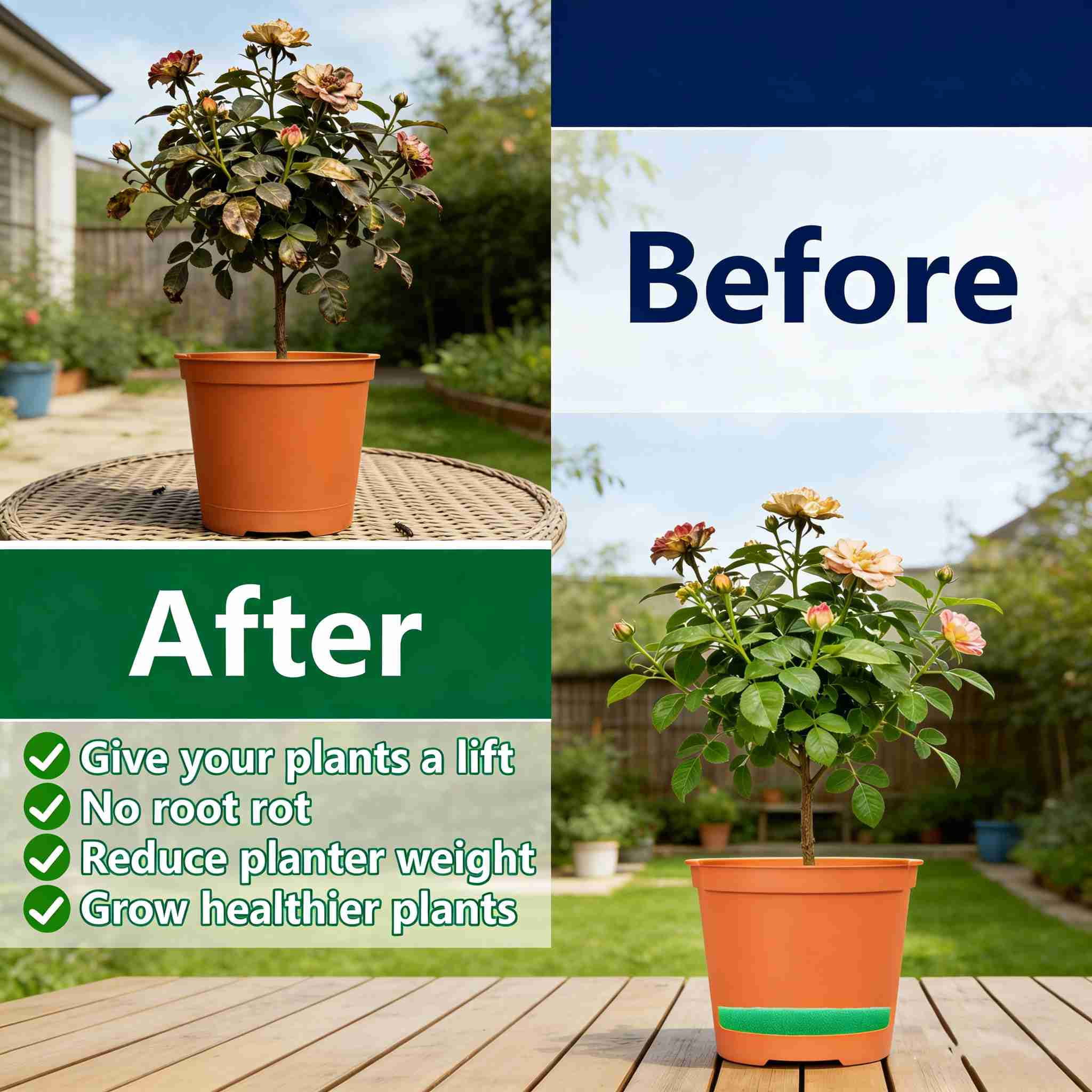 8Pcs Planter Pot Filler Insert, 8 x 8 x 1.1in Square Plant Pot Filler, Lightweight Flower Pots Drainage Filler for Indoor Outdoor Gardening Plants Container, Green