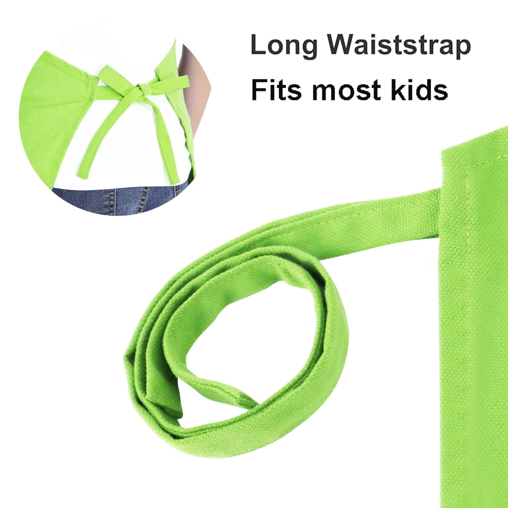 Toptie 6 Pack Kids Aprons with Pocket & Adjustable Strap, Child Chef Bib Apron for Kitchen Cooking Baking Painting-Green-M