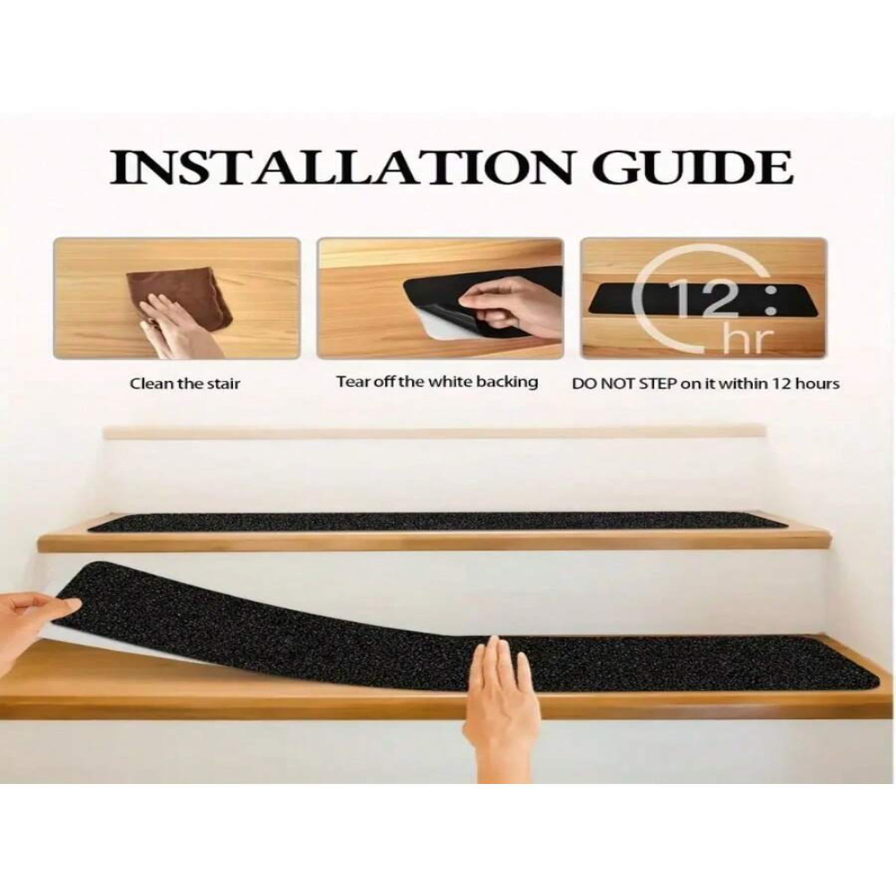 QUTETN ”10pcs Non Slip Outdoor Stair Treads - 4””X24”” Black Pre-Cut 80 Grit Grip Tape - Heavy Duty Traction Adhesive Strips For Staircase  Skateboard  And Deck - Anti Slip And Non Skid”