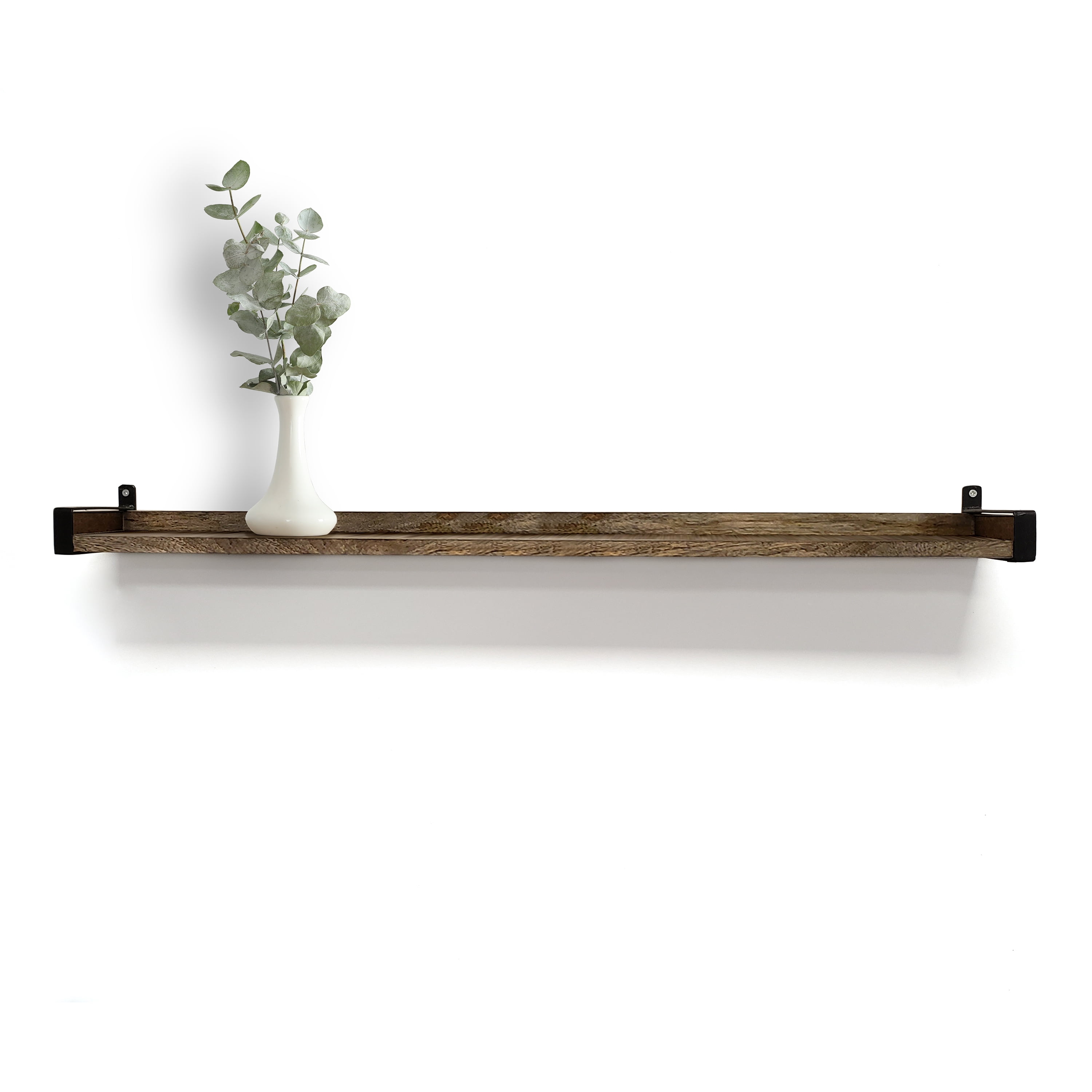 InPlace Mango Wood Industrial Iron Bracket Ledge Shelf, 48Wx5Dx3.5H, Driftwood