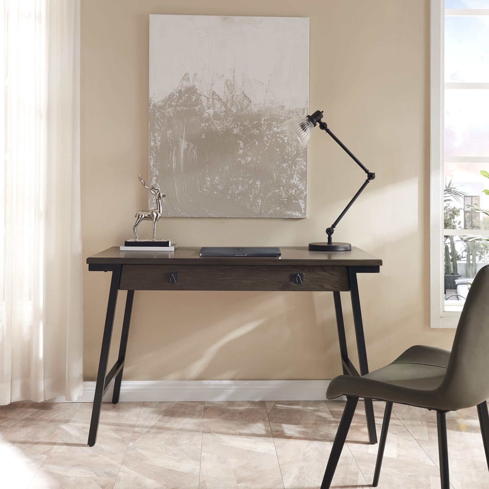Pemberly Row Metal and Wood Computer Desk in Gray/Matte Black