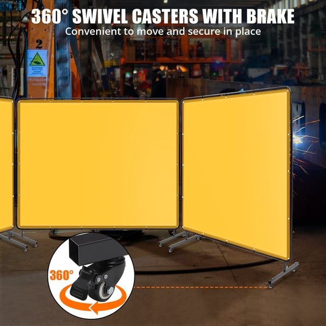 EDTara Rideaux de Soudage avec Cadre, Design à Triple Panneau, Pvc Transparent Résistant aux Flammes, 12 Roues Pivotantes Verrouillables Assurent une Protection Mobile pour la Sécurité en Soudage en Atelier