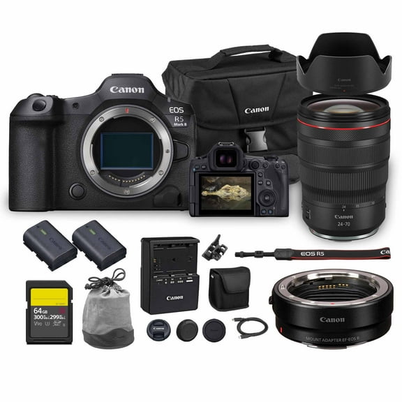 Canon EOS R5 Mark II Mirrorless Camera | 45MP Full Frame Sensor 8K Video Recording | Advanced IBIS Autofocus for Professional Creators (6536C002)   Canon RF 24-70mm Lens   Adapter EF-EOS R   More