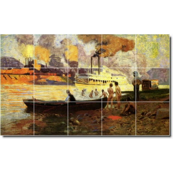 Ceramic Tile Mural-Thomas Anschutz Ships Bathroom Tile Mural 7. 21.25" w x 12.75" h using (15) 4.25 x 4.25 ceramic tiles