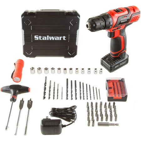 0.5 Inch Cordless Hammer Drill - Stalwart 20-Volt Lithium-Ion Cordless 3/8-Inch 62-Piece Drill And Accessory Kit, 75-PT004