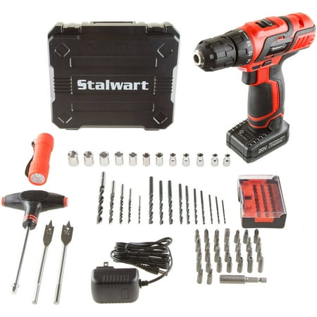 Stalwart 20-Volt Lithium-Ion Cordless 3/8-Inch 62-Piece Drill And Accessory Kit, (Best 3 8 Cordless Drill)