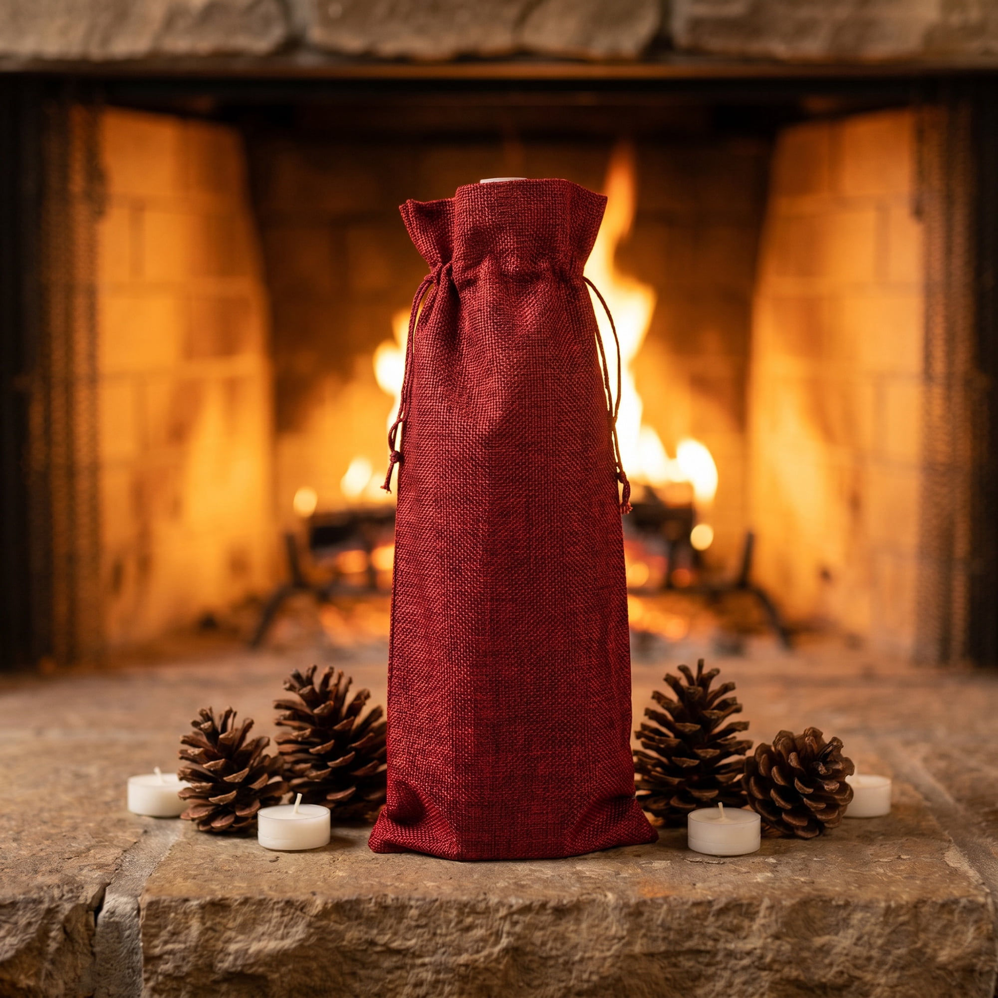 Unique Bargains Elegant Single Wine Bottle Gift Bags with Handles Wine Red 5.9" x 13.8"