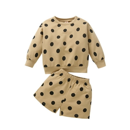 

JBEELATE Toddler Girls Clothing Sets Polka Dots Print Long Sleeve Sweatshirts Tops+Shorts Casual Tracksuits