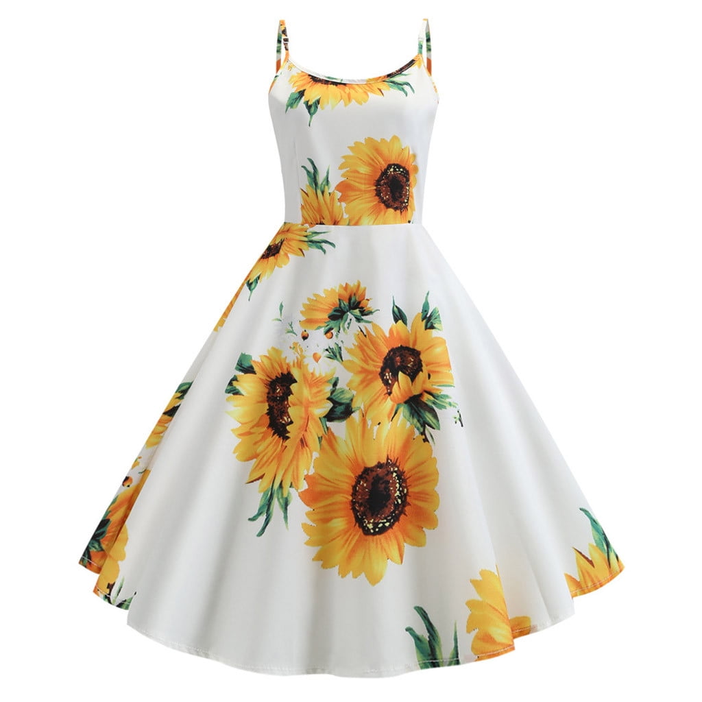 Women's Vintage Sunflower Print Casual Evening Party Prom Swing Dress Note  Please Buy One Or Two Sizes Larger - Walmart.com