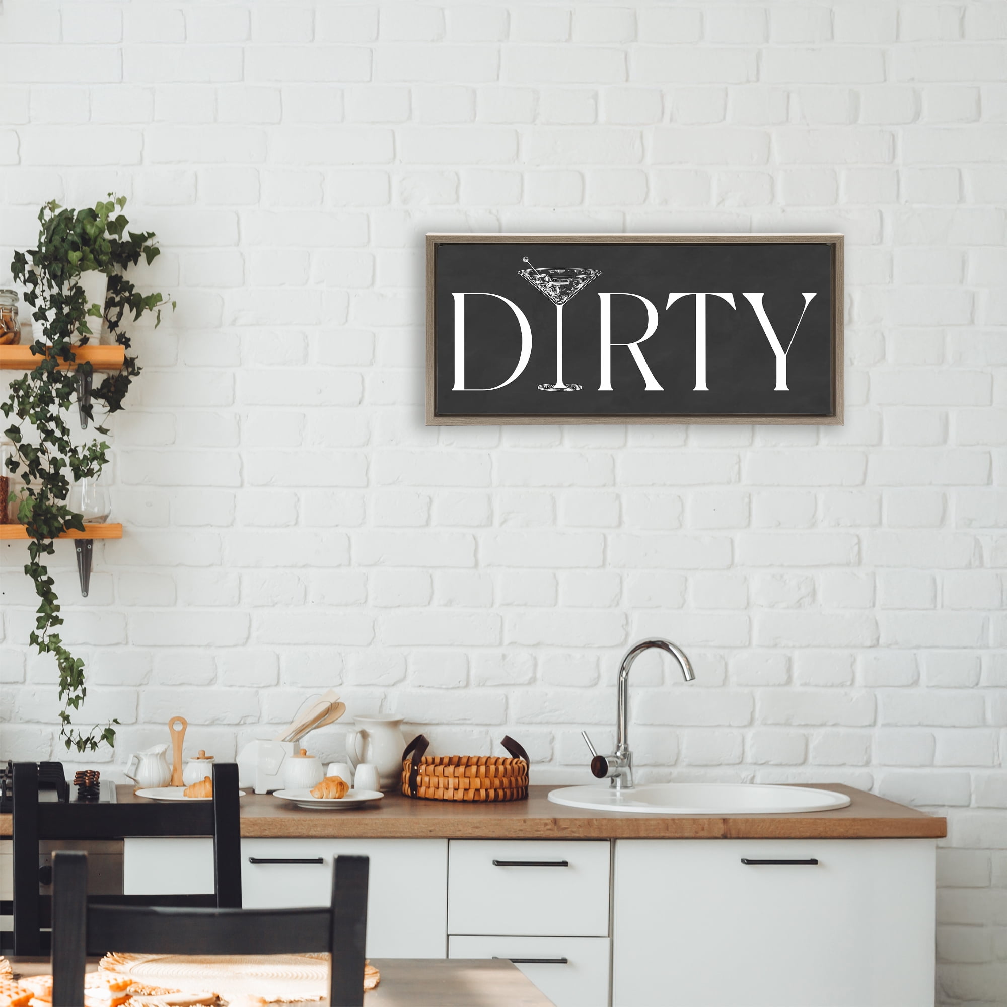 Stupell Industries Dirty Martini with Chalkboard Lettering Brown Framed Floater Canvas Wall Art, design by Lettered and Lined