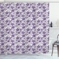 thumbnail image 1 of Floral Shower Curtain, Graphic Abstract Gardening Theme with Stylized Petals and Curves, Fabric Bathroom Set with Hooks, 69W X 84L Inches Extra Long, White Purple and Purple Grey, by Ambesonne, 1 of 3