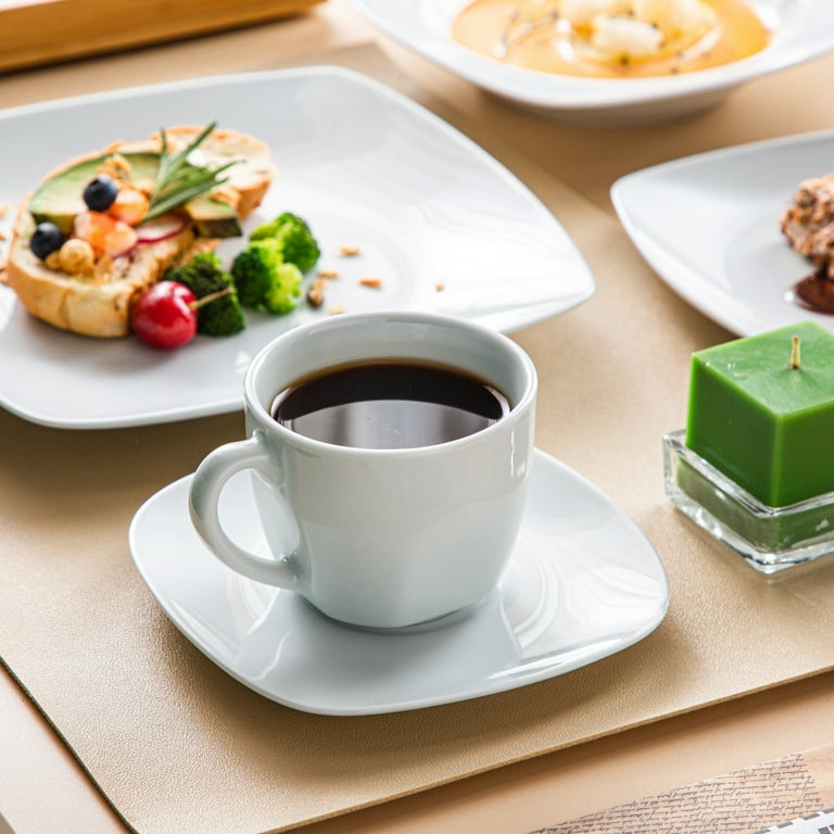 MALACASA Elisa, Porcelain Coffee Mug with Saucer Set of 6 Tea Cup