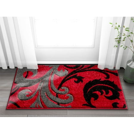Bathroom Scatter Rugs Doormat Ruby Kitchen Bathroom Soft Durable Accent Rug Small Carpet Scatter Entry Mat Easy to Clean Modern Woven Hearth Mat Red 1'8