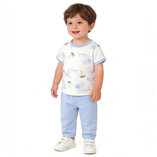 Ropa fina de verano para bebés, hecha de poliéster, para hombres y mujeres, para recién nacidos, con aire acondicionado, pijama de manga corta y cuello redondo.