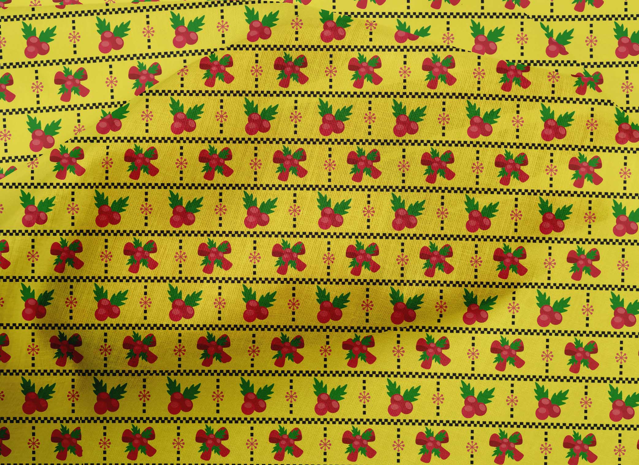 oneOone Cotton Poplin Yellow Fabric Merry Christmas Diy Clothing Quilting Fabric Print Fabric By Yard 42 Inch Wide