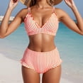 thumbnail image 2 of DHFJKG Women's Bikini Set Cute Ruffle Trim Striped 2 Piece Swimsuits High Waist Tummy Control Bathing Suit Stylish Beachwear, 2 of 4