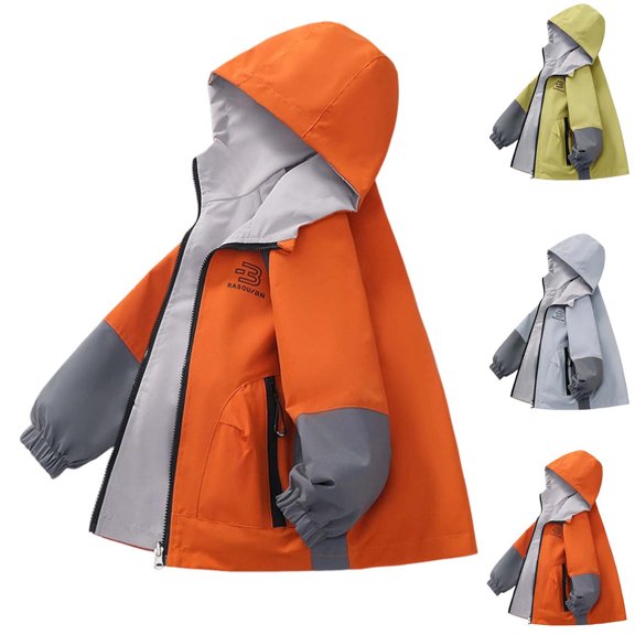 MexChoioe Boys Reversible Hooded Jacket Zip Up Long Sleeve Windbreaker Water Repellent Outerwear Fall Fashion Athletic Casual Outdoor Coat for Kids 3‑15 Years