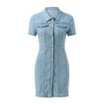 thumbnail image 6 of Baqcunre Maxi Dresses for Women 2024 Womens Classic Blue V Collar Short Sleeve Denim Dress Retro Dress Dresses for Women 2024 Summer Dresses for Women 2024 Womens Dresses Light Blue L(Hot), 6 of 8