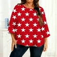 thumbnail image 2 of Olyvenn Womens Plus Size 3/4 Sleeve Tops Stars Print Boat Neck Shirts for Women Lightweight Loose Tunic Blouse Red XL, 2 of 6