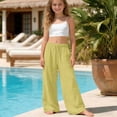 thumbnail image 2 of Girls Solid Casual Pants with Elastic Waist Full Length Playful Outdoor School Trousers for Kids Yellow 12 Years-13 Years, 2 of 5