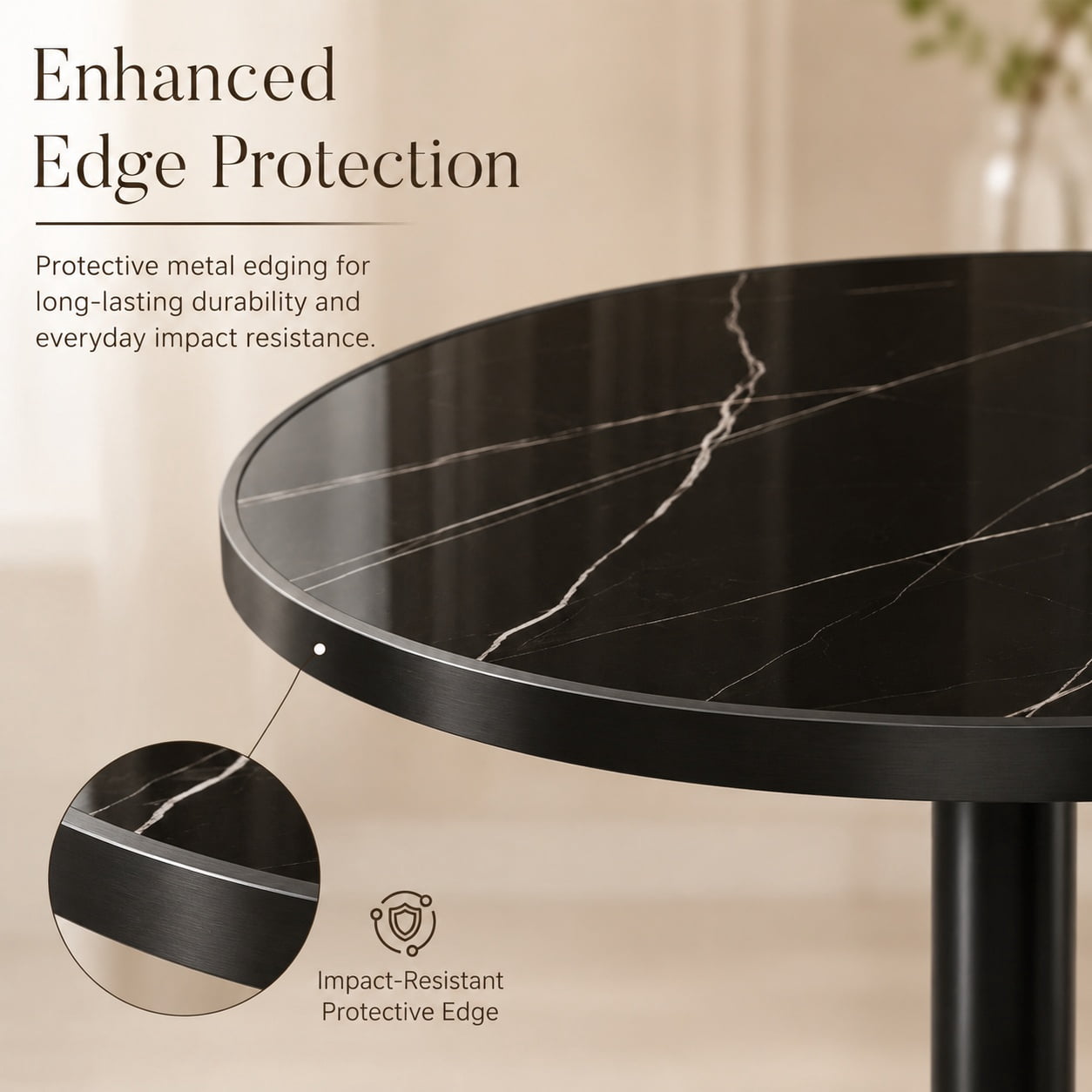 Aukfa 31.5" Round Sintered Stone Dining Table for 2-4, Kitchen Table Tulip Table with Gold Pedestal Base for Bistro Small Apartment,Nero Black