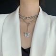 thumbnail image 4 of FXmimior - Collar largo con colgante de mariposa de plata de dos niveles para mujer, joyería para niña y mujer, 4 of 5