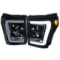 Spec-D Tuning Glossy Black LED Bar Projector Headlights Compatible with 2011-2016 Ford F250 F350 F450 F550 Super Duty, Left Right Pair Headlamps Assembly