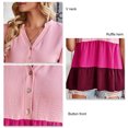 thumbnail image 2 of Top de verano para mujer, manga corta, cuello en V, botón frontal, bloque de Color, dobladillo con volantes, Top para mujer, rosa, L, 2 of 8