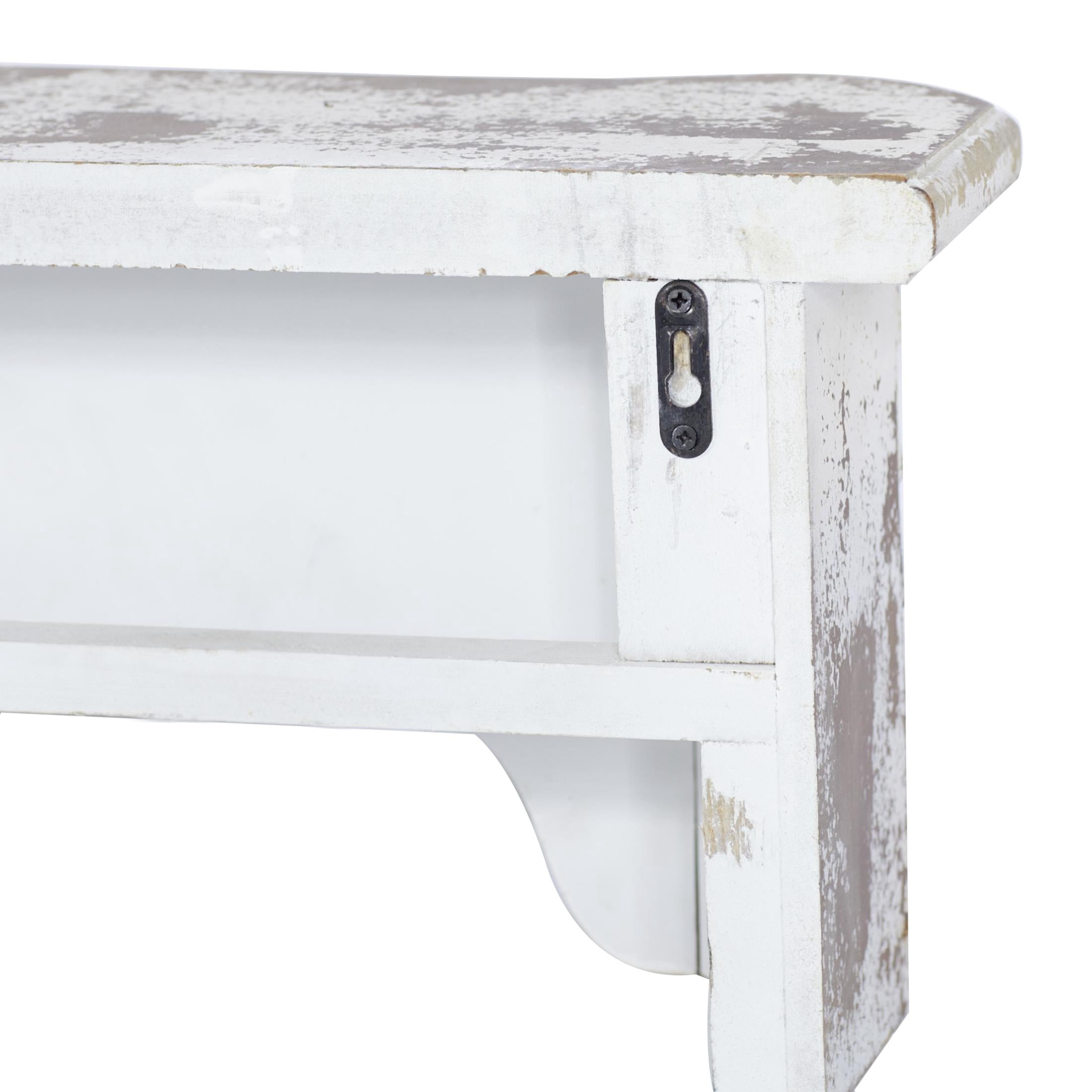 DecMode 36" x 6" Distressed 1-Tier White Scroll Wall Shelf
