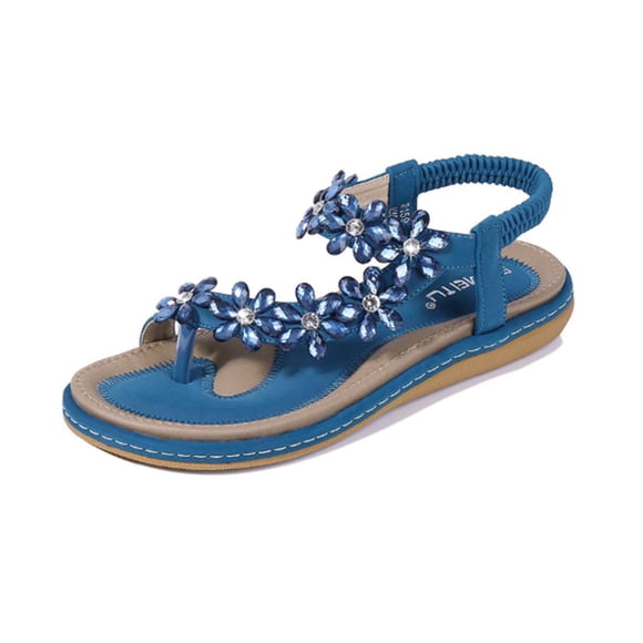 HNGHOU Sandales de Plage Décontractées pour Femmes Chaussures de Plage Sandales de Plage d'Été Sandales Plates (Bleu, US 8)
