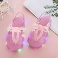 thumbnail image 3 of Girls Glitter Bow LED Light Up Sandals, Adjustable Buckle Open Toe Kids Summer Shoes, Non Flexible Sole Sparkling Beach Party Walking Sandals 4-9Y, 3 of 5
