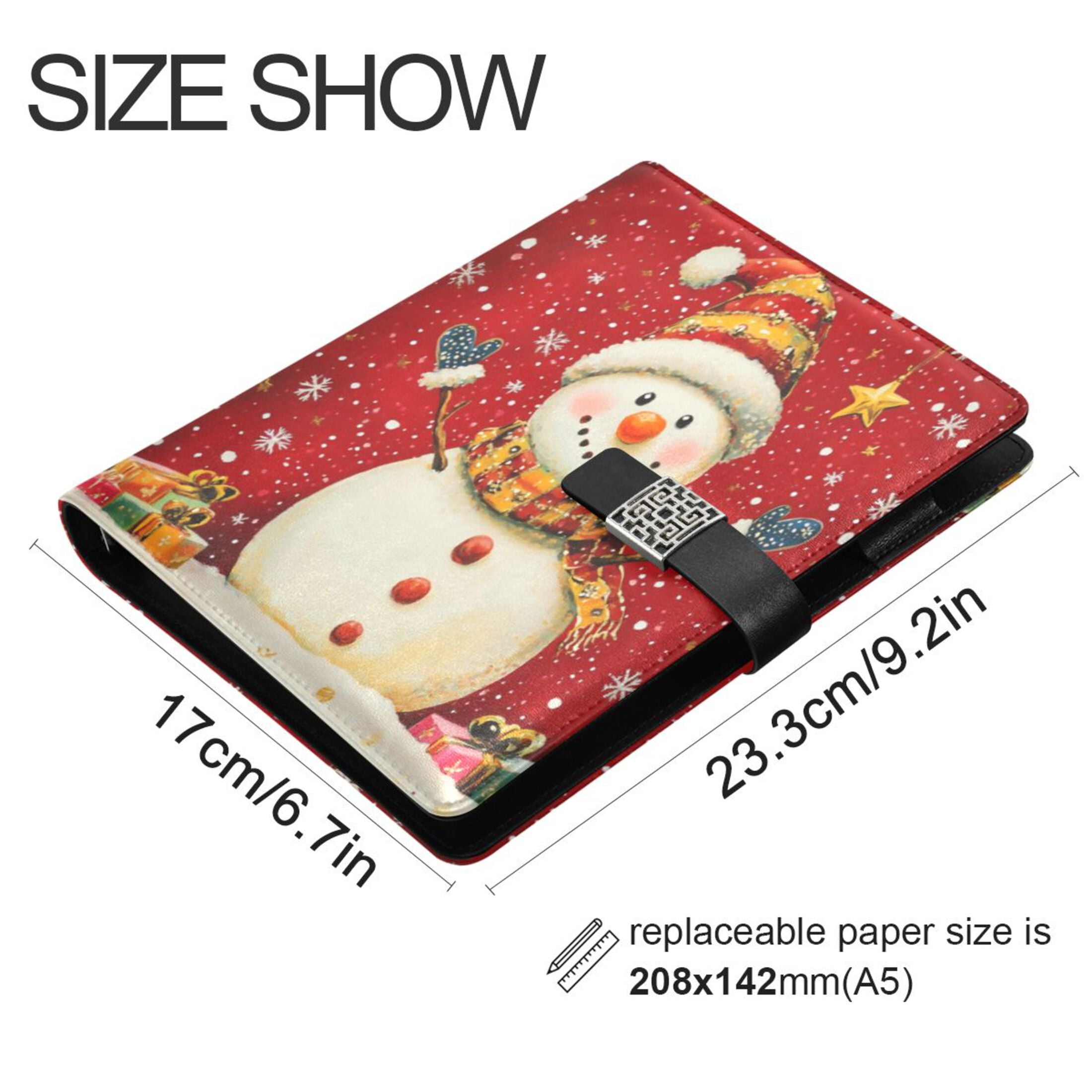 Leather Planner Leather Notebook Notebook Journal Binder Design Pen Pocket Design Convenient for Storage Cute Red Christmas Snowman