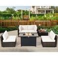 thumbnail image 4 of Costway 6PCS Patio Furniture Set Rattan Cushioned Gas Fire Pit Table Off White, 4 of 10